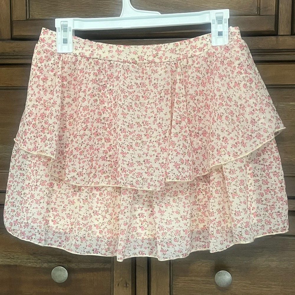 Altar’d State Floral Pink Tiered Skirt